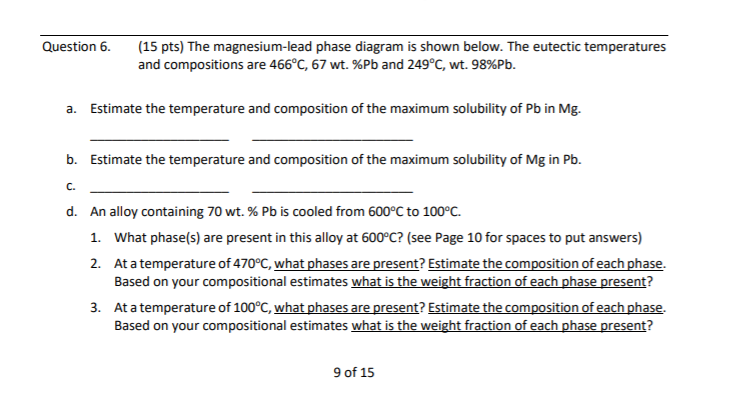 Question 6 15 pts) The magnesium-lead phase diagram | Chegg.com