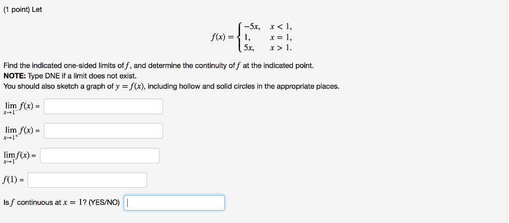 Solved (1 Point) Let -5x, X 1. F(x) = Find 