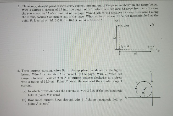 Solved 1. Three long, straight parallel wires carry current | Chegg.com