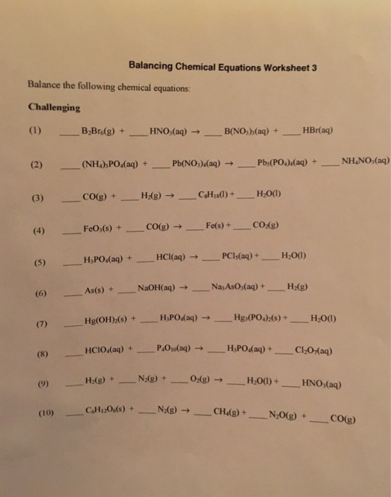 Solved Balance The Following Chemical Equations | Chegg.com