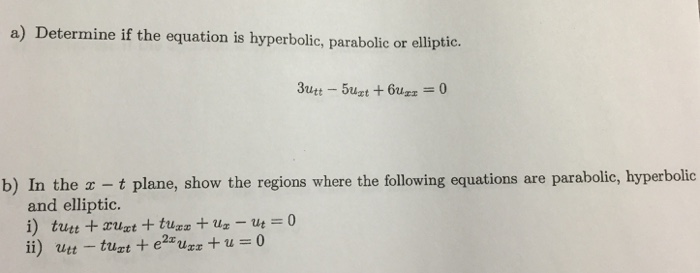 Solved Determine if the equation is hyperbolic, parabolic or | Chegg.com