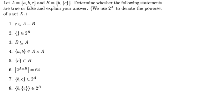 Solved Let A = {a, B, C} And B = {b, {c}}. Determine Whether | Chegg.com