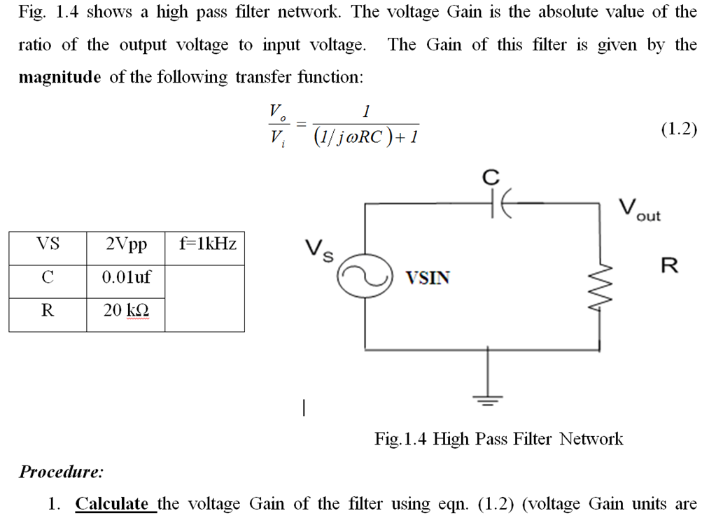 Solved Fig. 1.4 shows a high pass filter network. The | Chegg.com