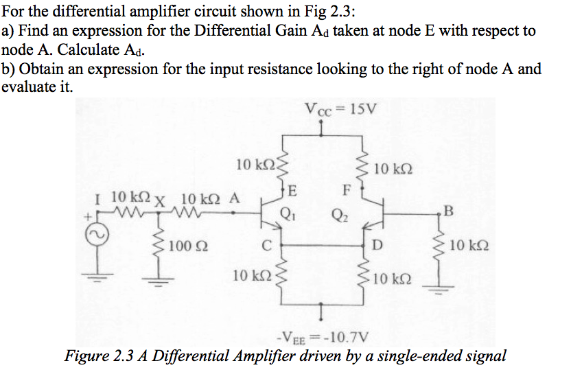 For the differential amplifier circuit shown in Fig | Chegg.com