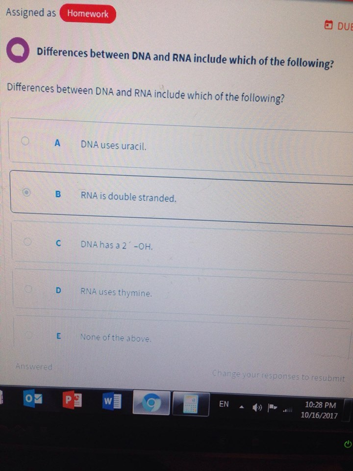 Solved Assigned as Homeworlk a DU Differences between DNA | Chegg.com