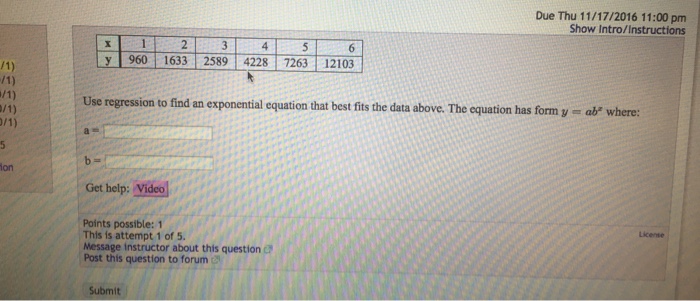 Solved Use Regression To Find An Exponential Equation That 5265