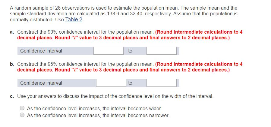 Solved A random sample of 28 observations is used to | Chegg.com