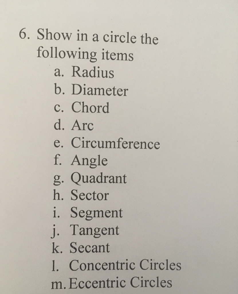 Solved 6. Show in a circle the following items a. Radius b. | Chegg.com