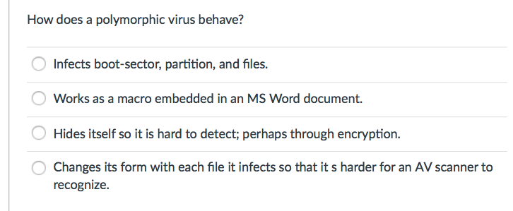 solved-how-does-a-polymorphic-virus-behave-infects-chegg