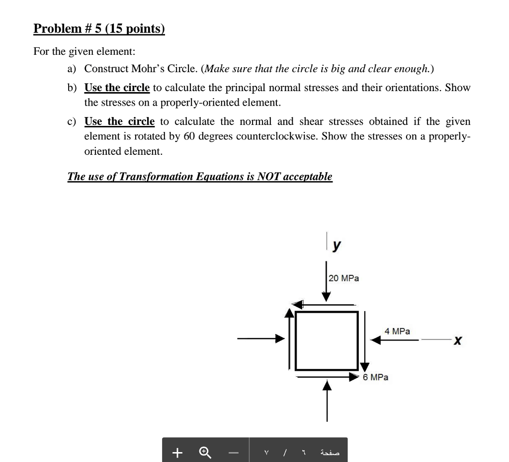 Solved For the given element: Construct Mohr's Circle. | Chegg.com