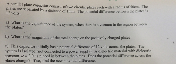 Solved A parallel plate capacitor consists of two circular | Chegg.com