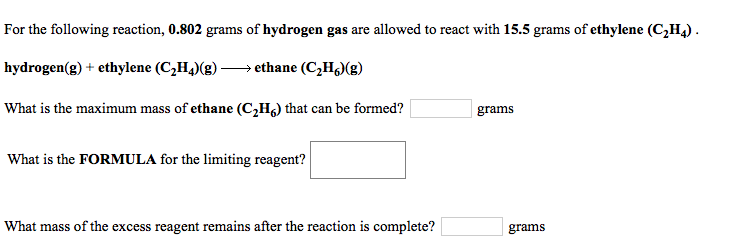 Solved For the following reaction 0.802 grams of hydrogen Chegg