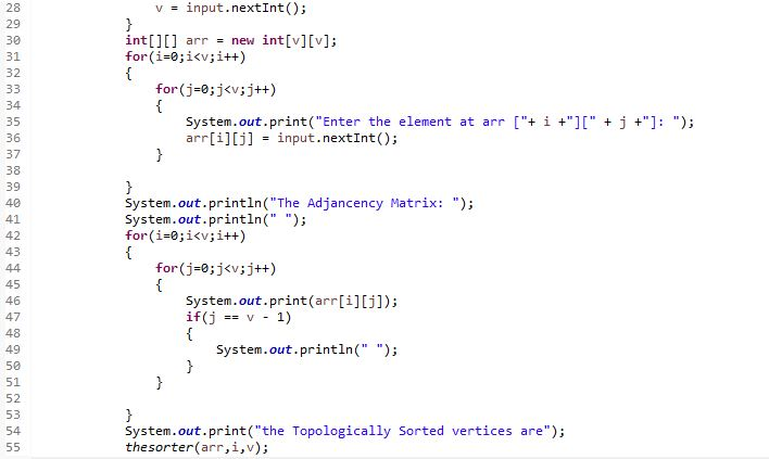 Solved Write a program in Java to implement the topological | Chegg.com