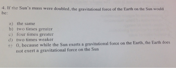 Solved If Sun s mass were doubled, the gravitational force | Chegg.com