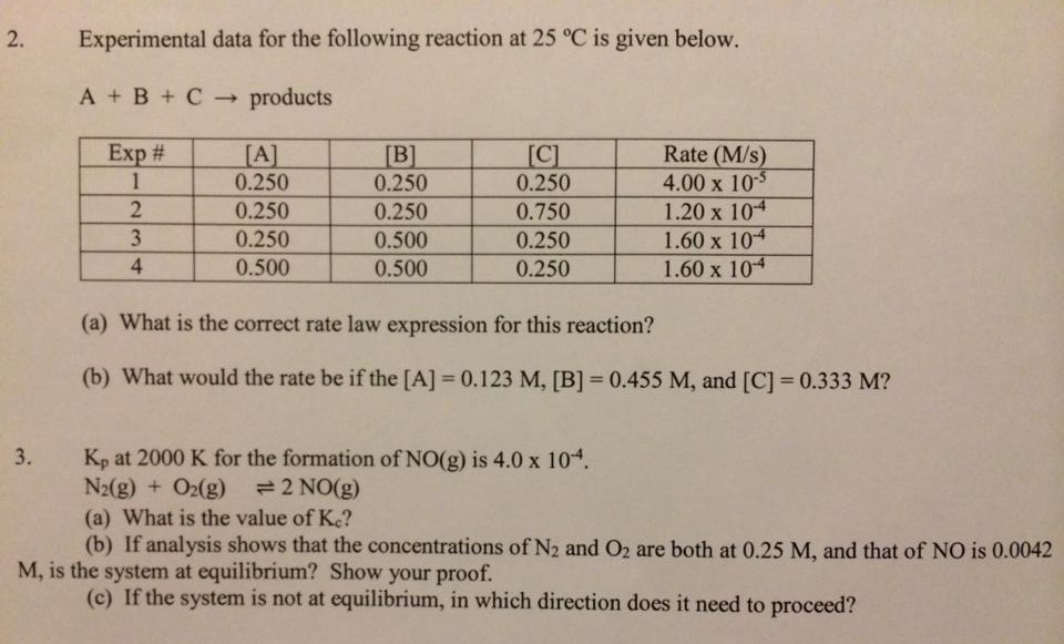 Solved Experimental data for the following reaction at 25 | Chegg.com