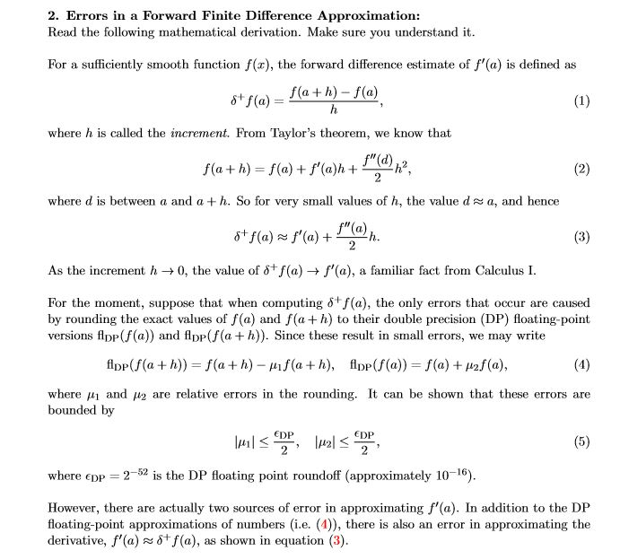 Solved 2. Errors in a Forward Finite Difference | Chegg.com