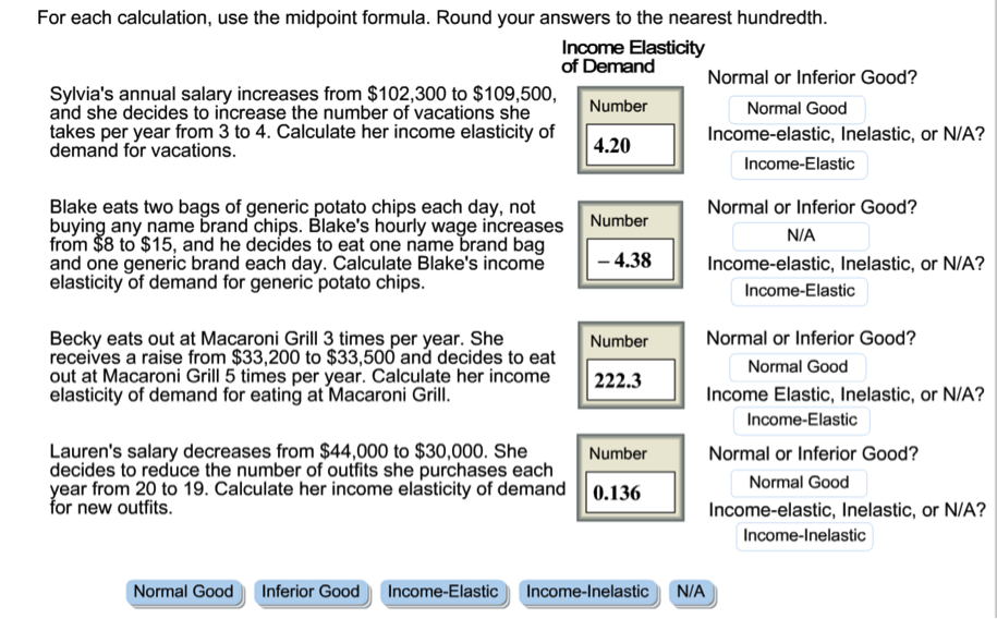 midpoint method income elasticity of demand calculator