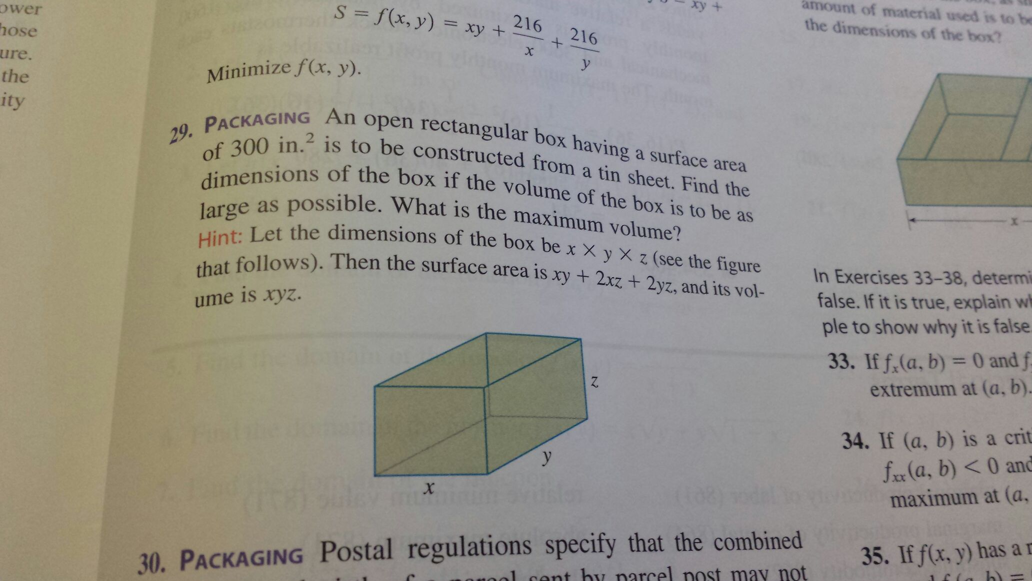 Solved An Open Rectangular Box Having A Surface Area Of 300