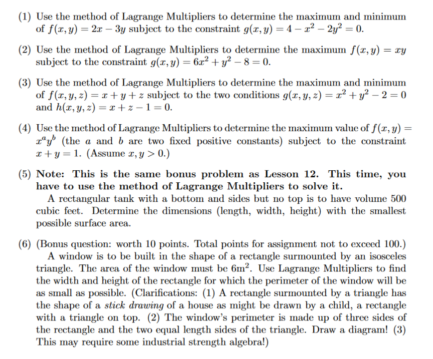 Solved Use The Method Of Lagrange Multipliers To Determine 9030