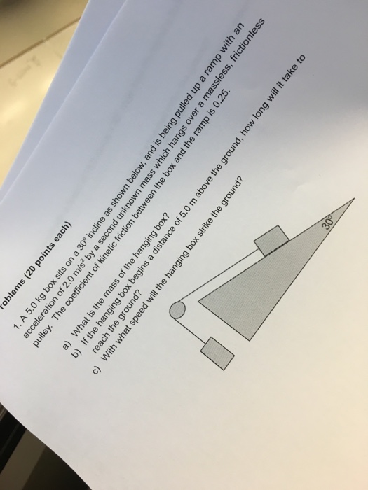 Solved A 5.0 kg box sits on a 30 degree incline as shown
