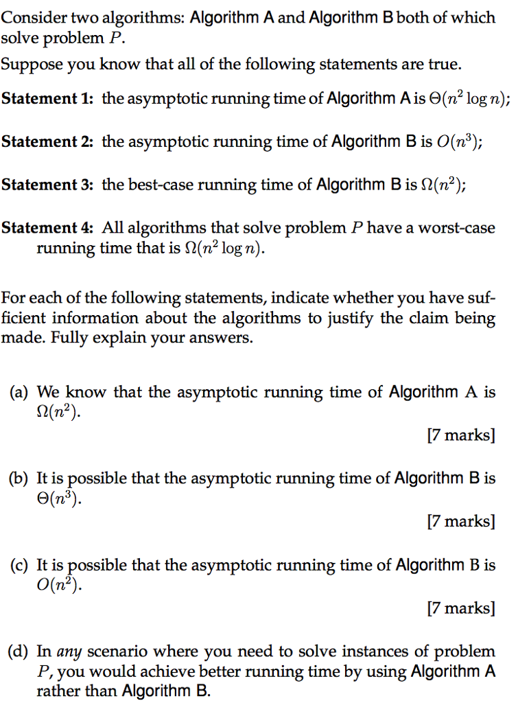 Solved Consider Two Algorithms: Algorithm A And Algorithm B | Chegg.com