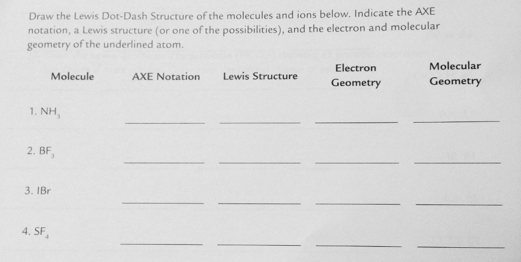 Solved Draw the Lewis DotDash Structure of the molecules