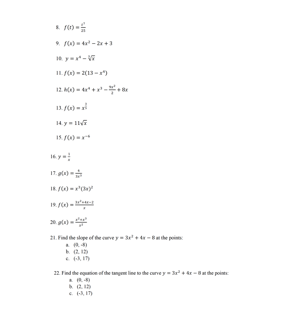 Solved For the following examples #6-26, differentiate using | Chegg.com