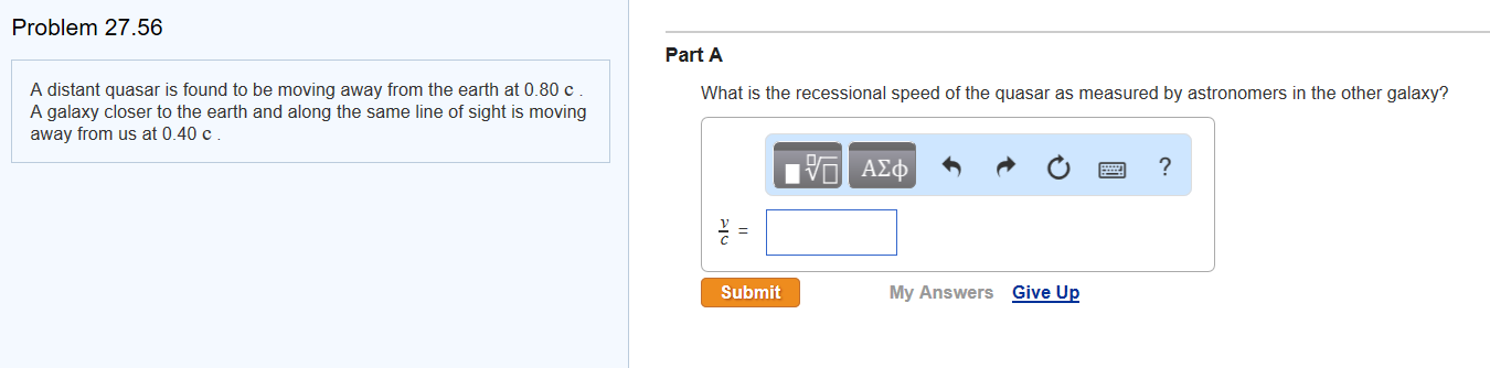 Solved Problem 27.56 Part A A distant quasar is found to be | Chegg.com