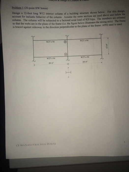 Design a 12-foot long W12 interior column of a | Chegg.com