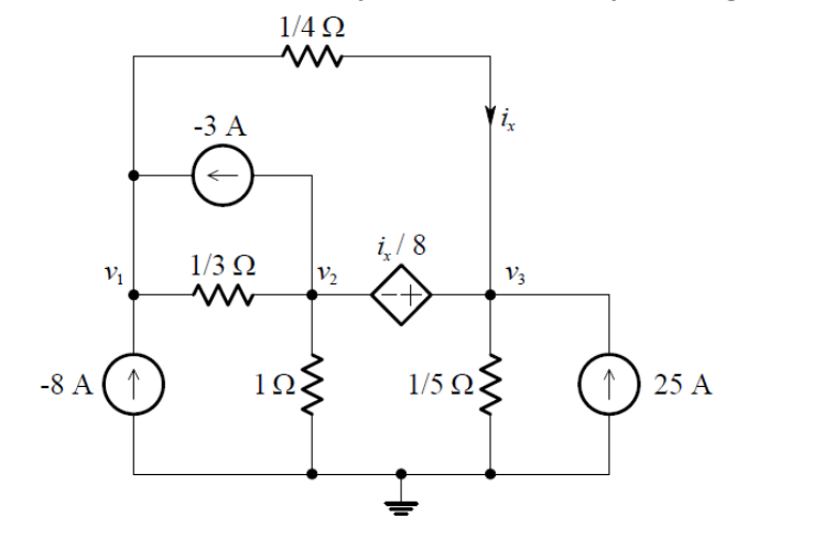 Solved 1/4 Ω -3 A i/8 V3 1/5 Ω ↑ 25 A | Chegg.com