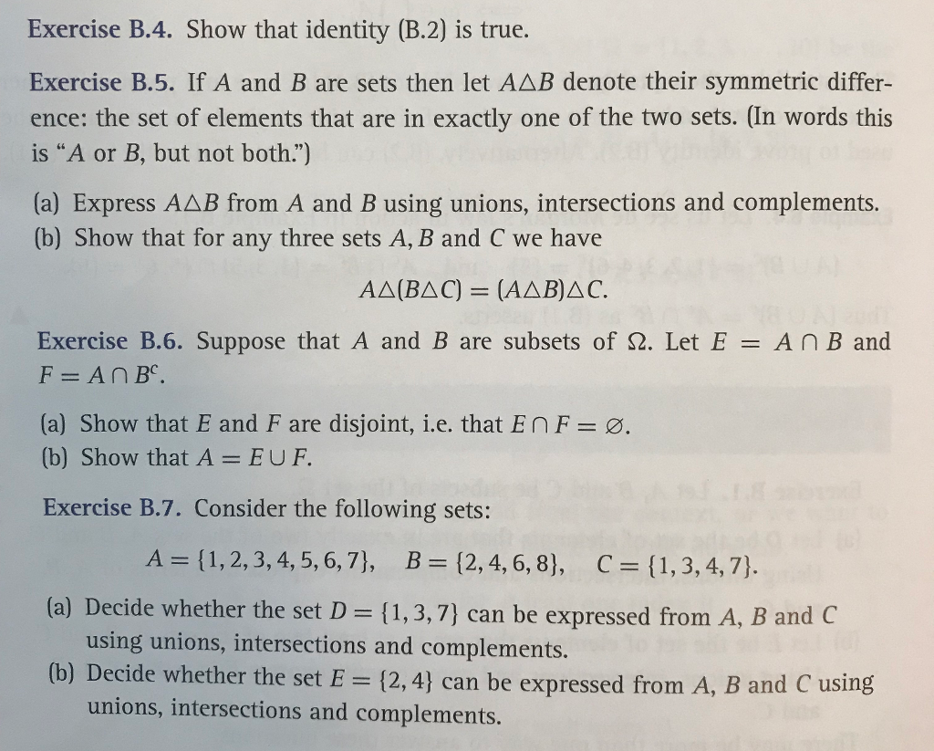 Exercise B.1. Let A, B And C Be Subsets Of The Set Ω. | Chegg.com