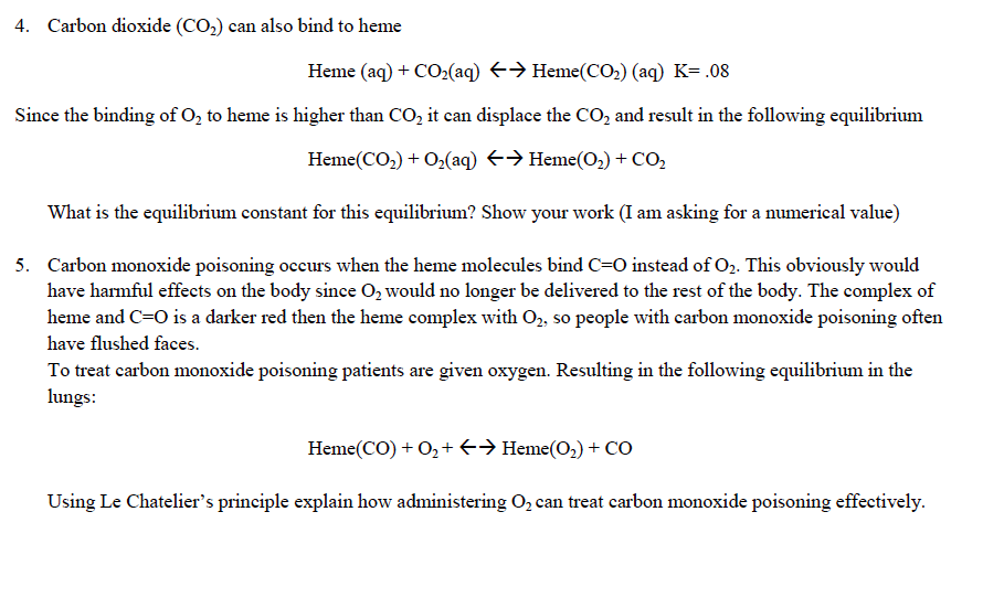 heme bonded to co2 oxygen charge