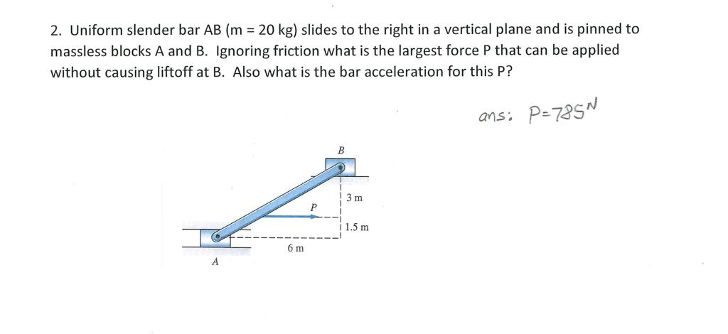 Solved Uniform Slender Bar AB (m = 20 Kg) Slides To The | Chegg.com