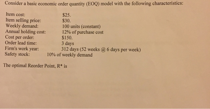 Solved Consider A Basic Economic Order Quantity (EOQ) Model | Chegg.com