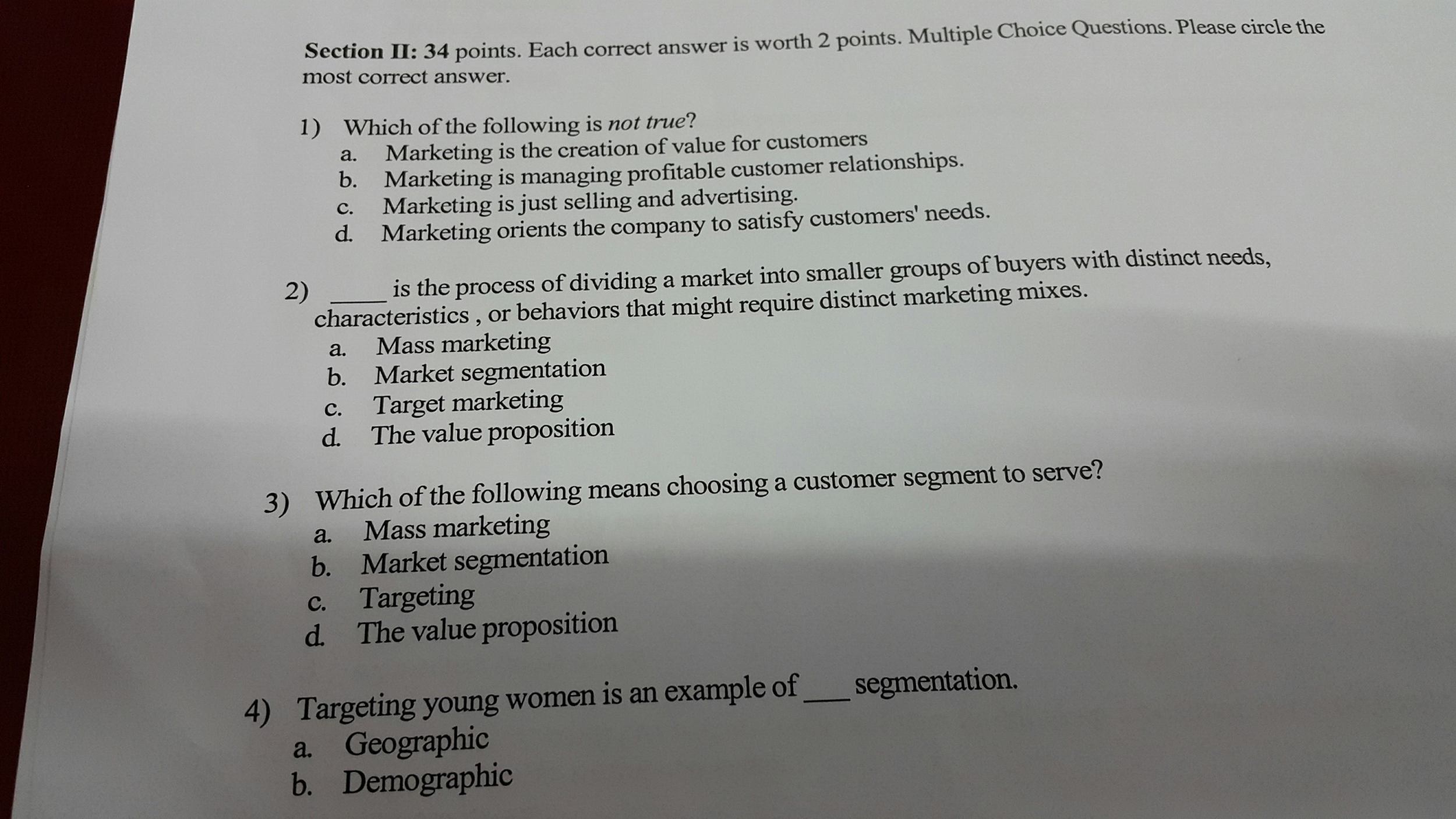 Each correct answer is worth 2 points. Multiple