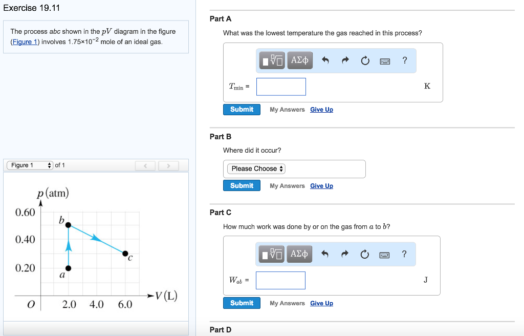 Solved Exercise 19.11 Part A The process abc shown in the pV | Chegg.com