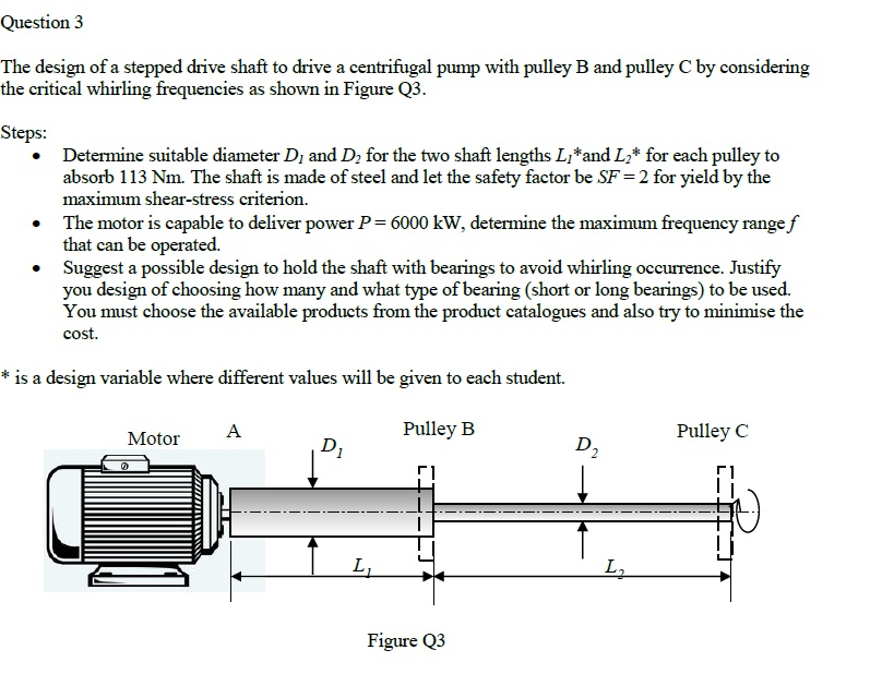 The design of a stepped drive shaft to drive a