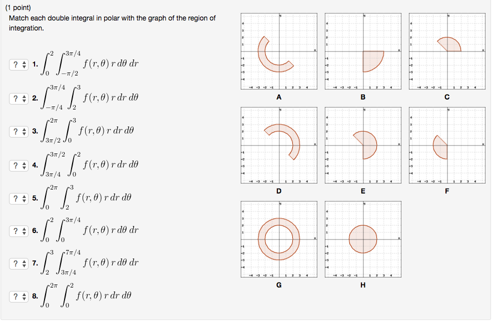 Solved (1 point) Match each double integral in polar with Solved (1 point) Match each double integral in polar with