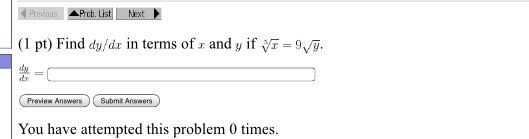 Solved Find dy/dx in terms of x and y if root(x) = 9 | Chegg.com