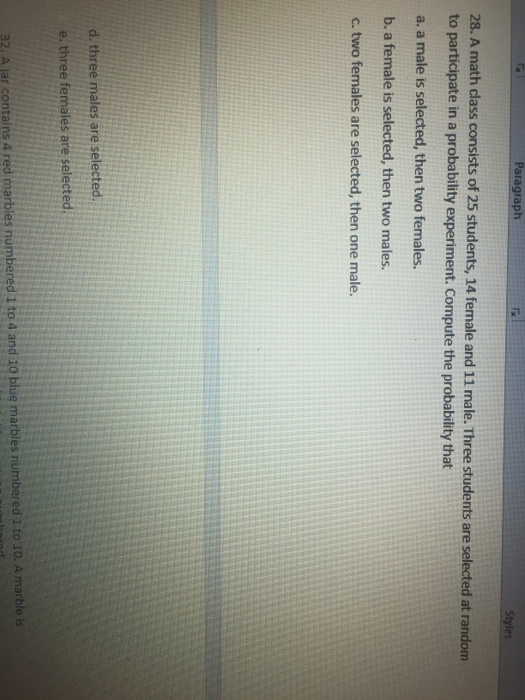 Solved A math class consists of 25 students, 14 female and | Chegg.com