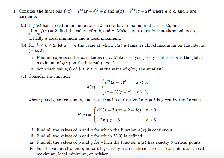 Solved 1. Consider the functions f(x)-eb)2c and g(r) e( 2)2 | Chegg.com