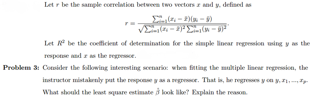 Solved Let r be the sample correlation between two vectors x | Chegg.com