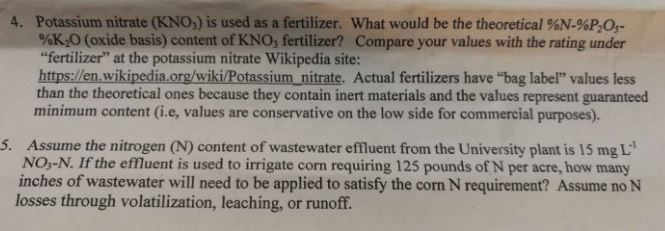 Solved Potassium nitrate (KN03) is used as a fertilizer. | Chegg.com