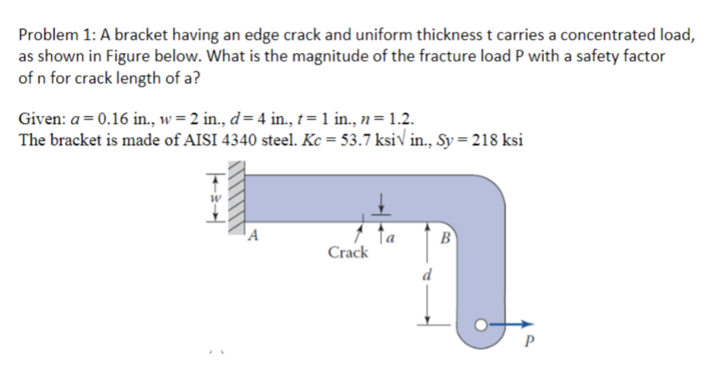 Solved Problem 1: A bracket having an edge crack and uniform | Chegg.com