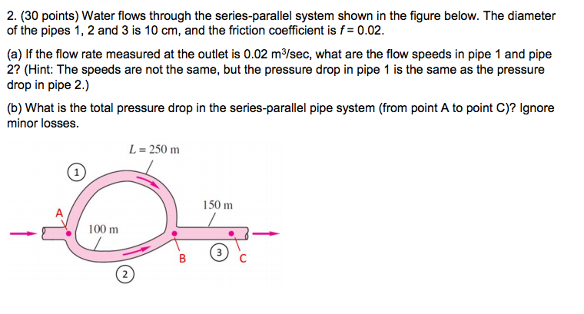 Water flows through the seriesparallel system shown