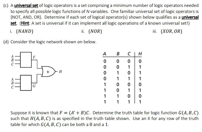 Solved (c) A universal set of logic operators is a set | Chegg.com