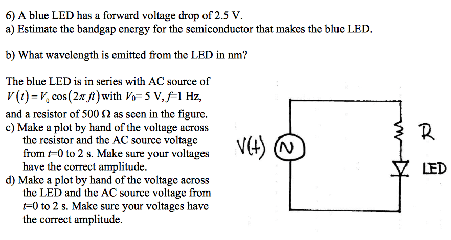 Solved 6 A blue LED has a forward voltage drop of 2.5 V. a