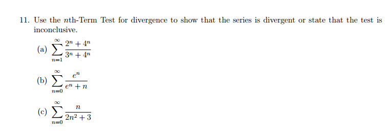 Solved 11. Use the nth-Term Test for divergence to show that | Chegg.com