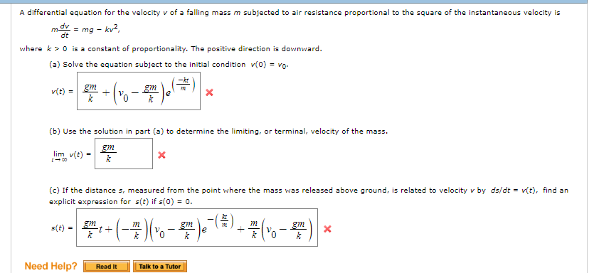 Solved A differential equation for the velocity v of a | Chegg.com