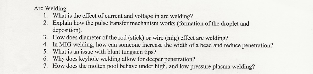 Solved Arc Welding What is the effect of current and voltage | Chegg.com
